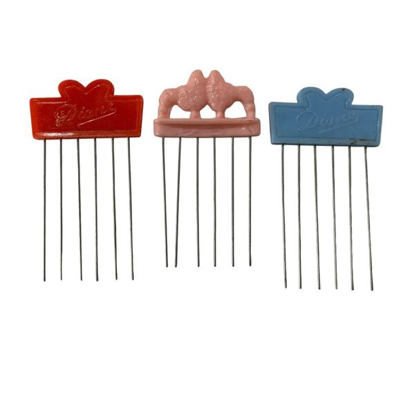 Set of 3 Vintage Hair Picks Combs Pink Poodle "Diane" Metal Teeth - Picture 5 of 5